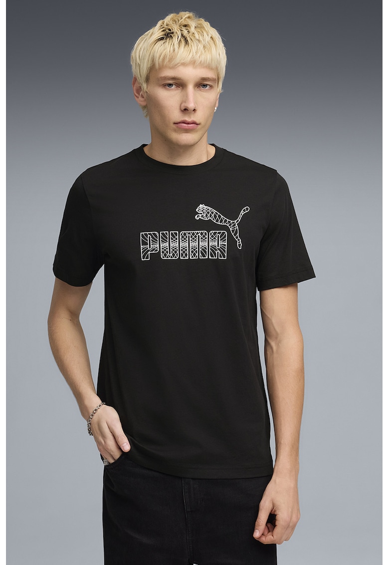 Tricou cu decolteu la baza gatului si logo - Negru/Alb murdar