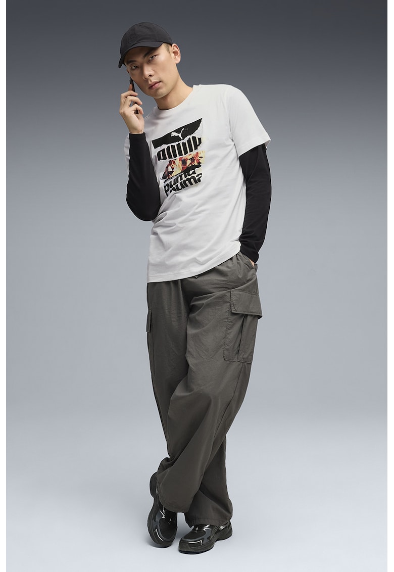 Tricou cu logo si imprimeu foto - Alb/Negru/Negru stins