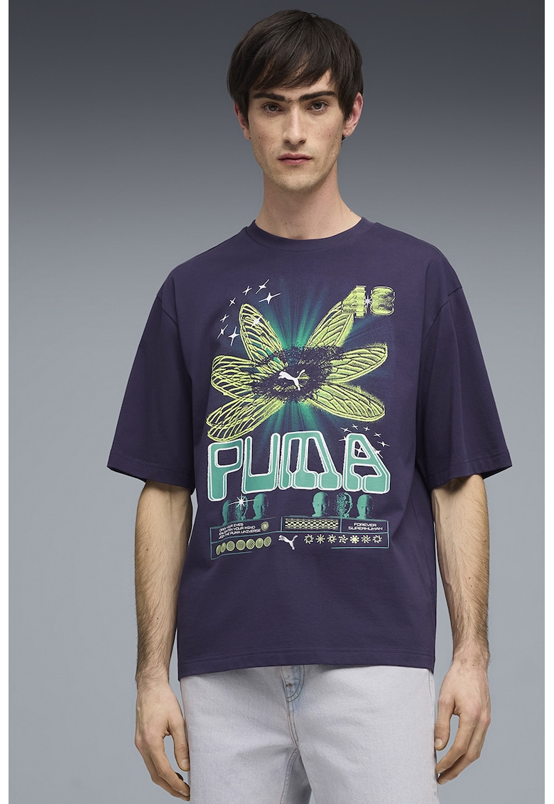Tricou de bumbac cu imprimeu - Verde/Albastru inchis