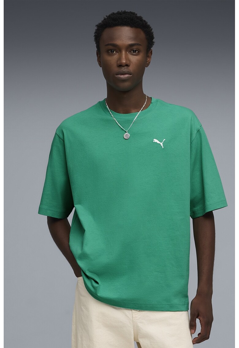 Tricou de bumbac cu decolteu la baza gatului ESS Boxy Tee - Verde irlandez
