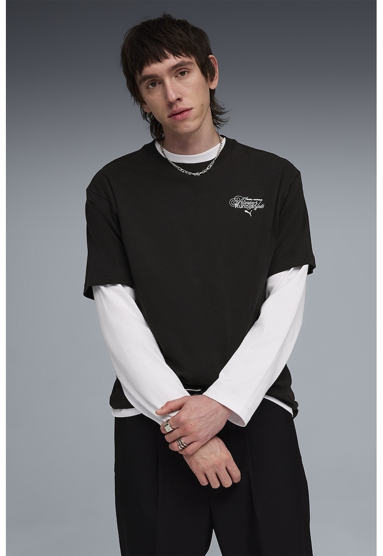Tricou relaxed fit cu text Slogan - Negru/Alb optic