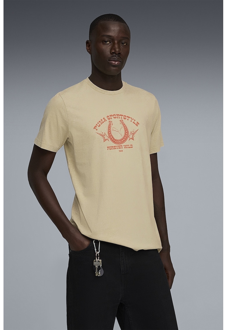 Tricou de bumbac Retro Americana - Coral/Galben vanilie