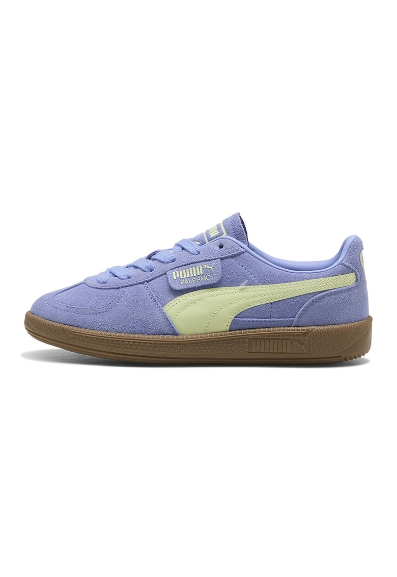 Pantofi sport Palermo de piele intoarsa si piele - Albastru lavanda/Verde masliniu pal