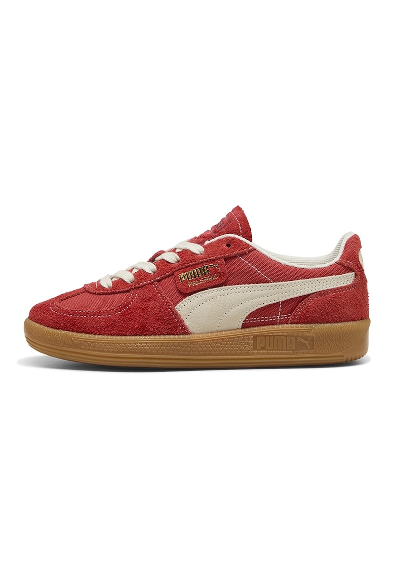 Pantofi sport Palermo Vintage cu insertii de piele intoarsa - Alb fildes/Rosu capsuna