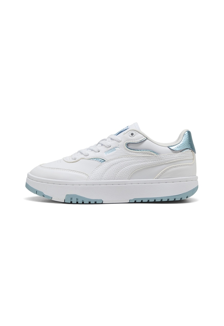 Pantofi sport Cali Sylva de piele si piele ecologica cu accente metalizate - Alb optic/Albastru glaciar