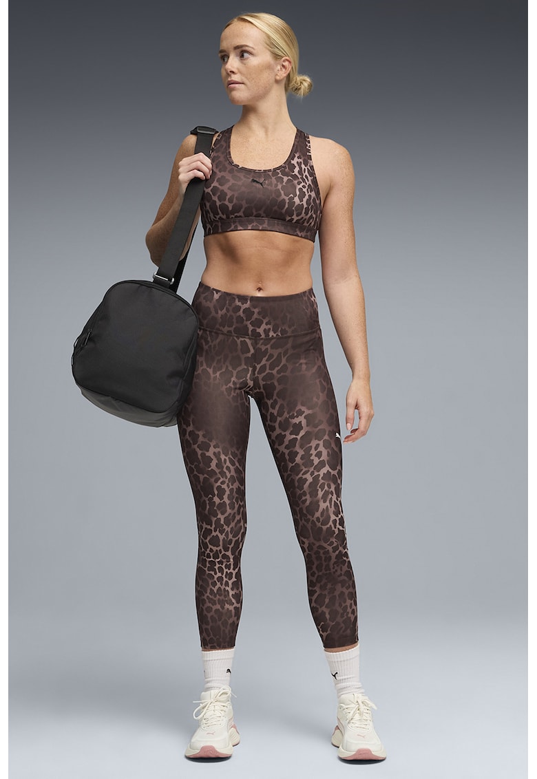 Bustiera cu animal print si spate semitransparent pentru fitness 4Keeps- Spotted Haze - Maro inchis