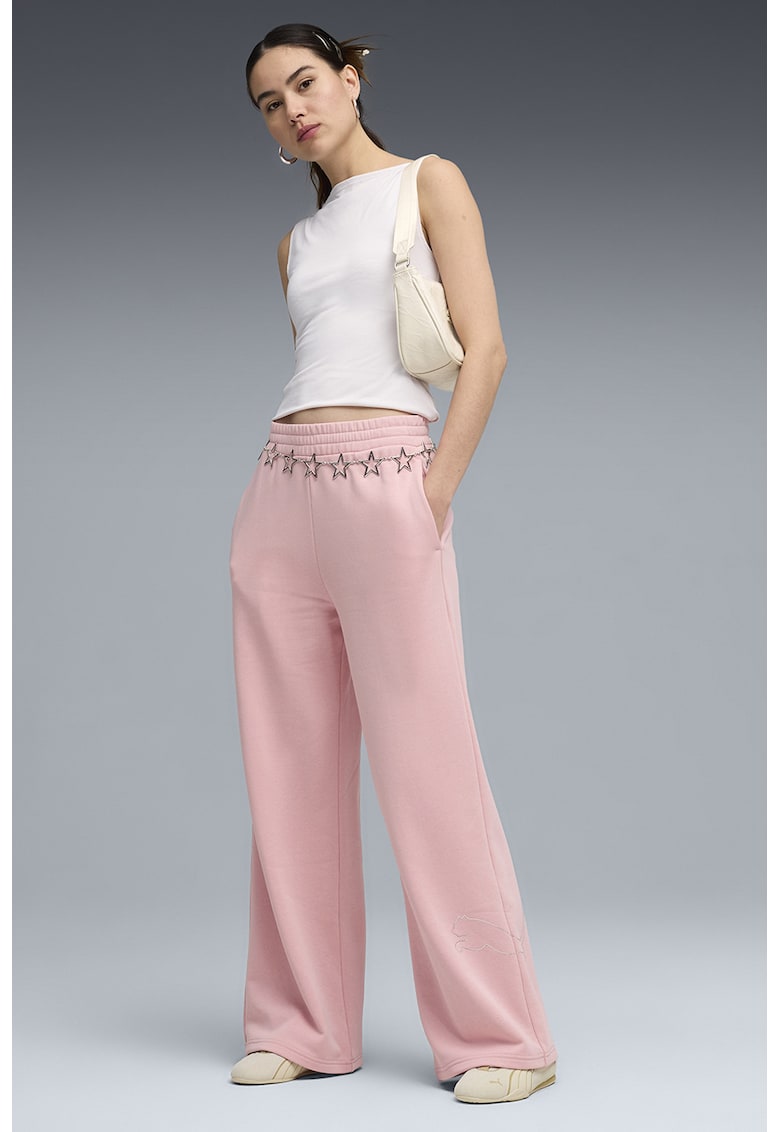 Pantaloni de trening cu logo cu strasuri Bedazzled - Roz deschis