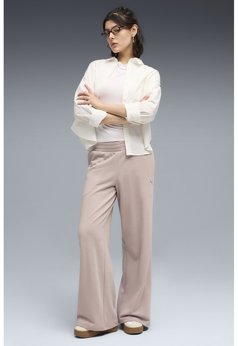 Pantaloni ampli cu talie elastica - Roz prafuit