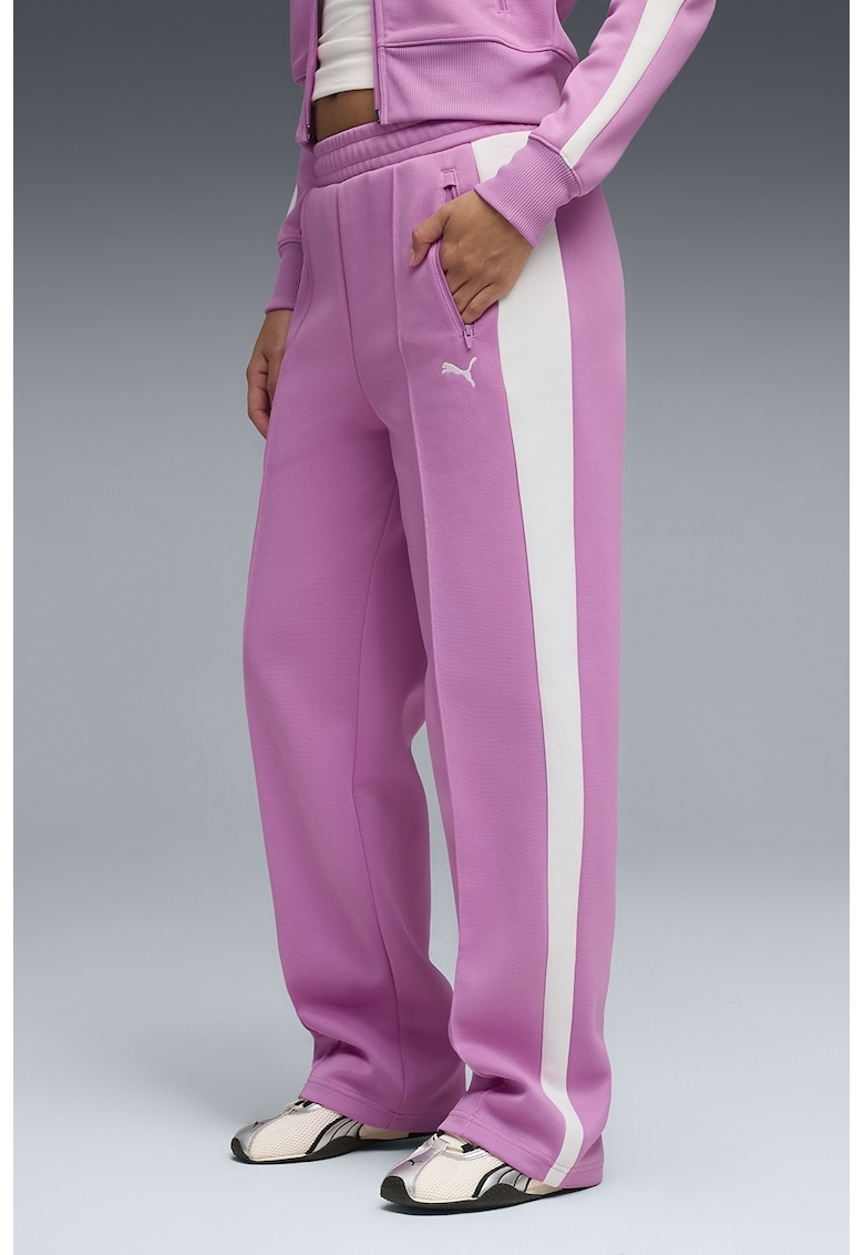 Pantaloni de trening drepti T7 Always On - Alb/Roz orhidee