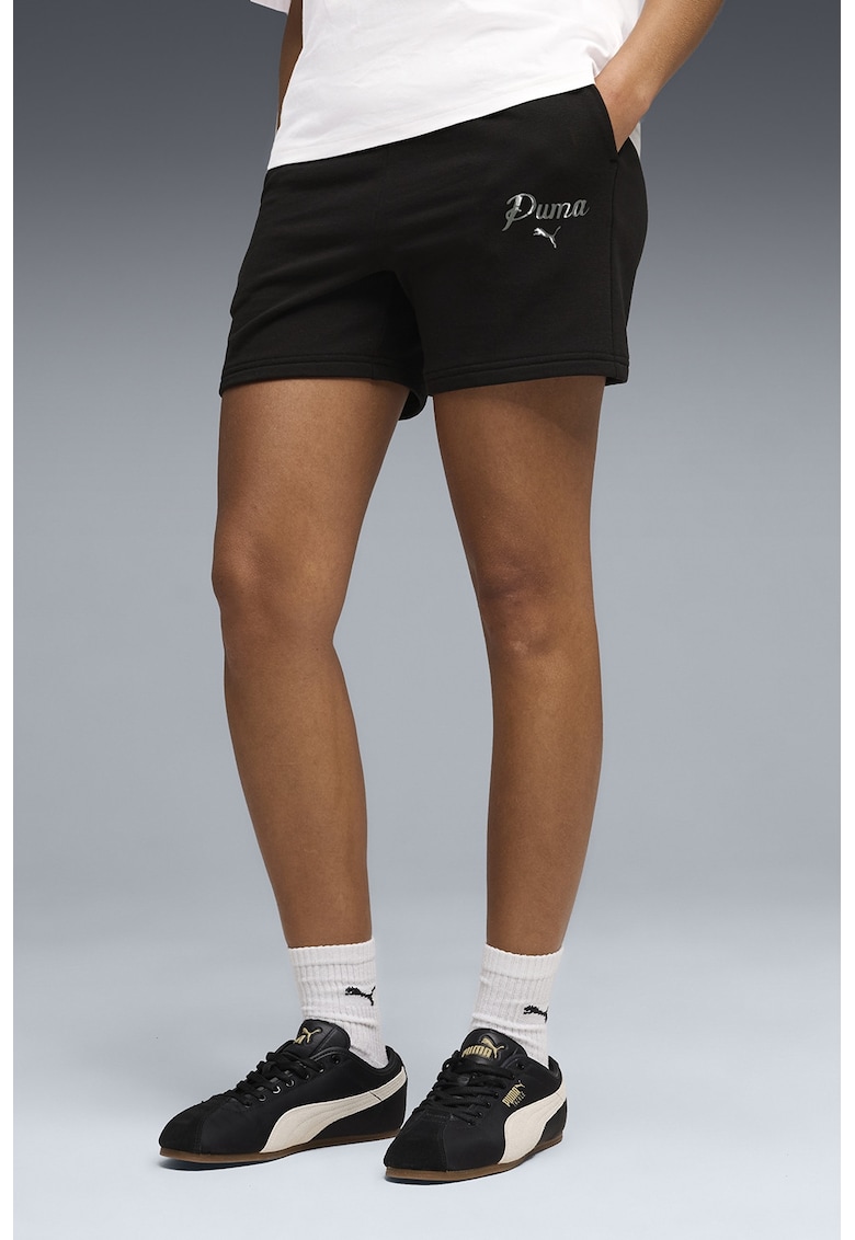 Pantaloni scurti din amestec de bumbac cu logo Alpine - Maro inchis/Gri deschis