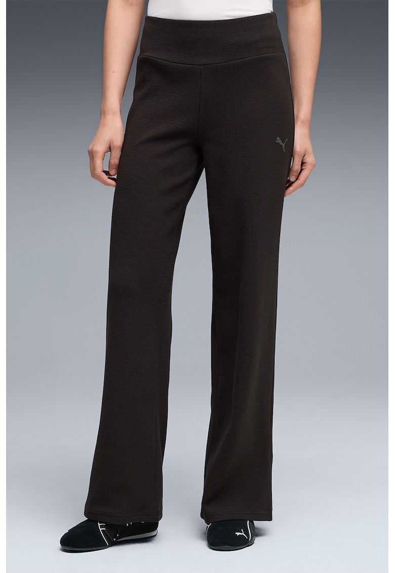 Pantaloni de trening cu croiala dreapta - talie inalta si terminatii cu slit - Negru