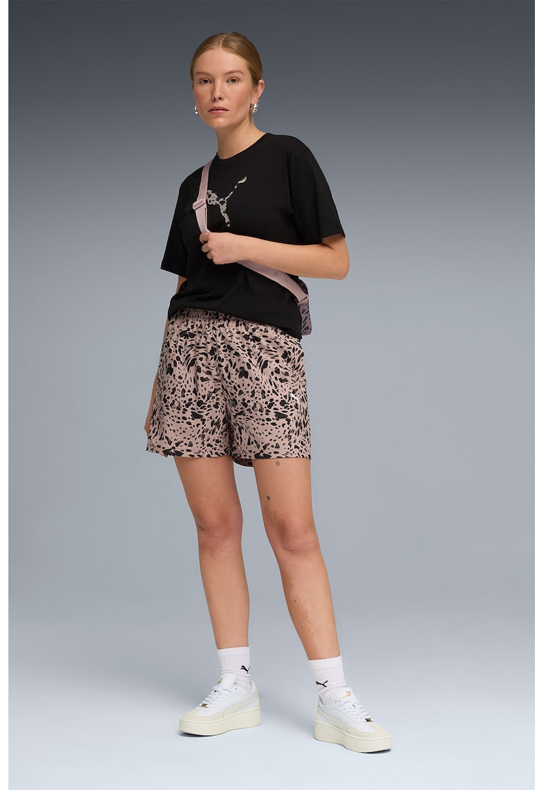Pantaloni scurti cu talie inalta - Negru/Roz prafuit
