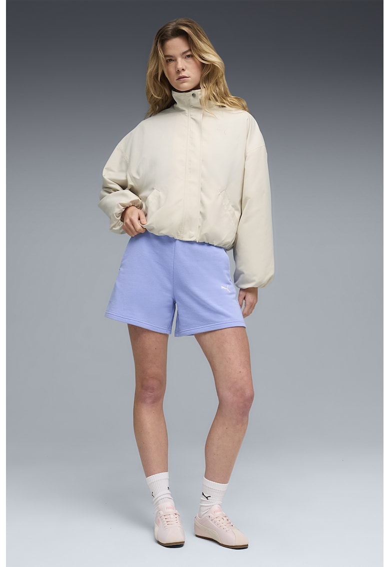 Pantaloni scurti din amestec de bumbac cu talie ajustabila - Albastru pastel