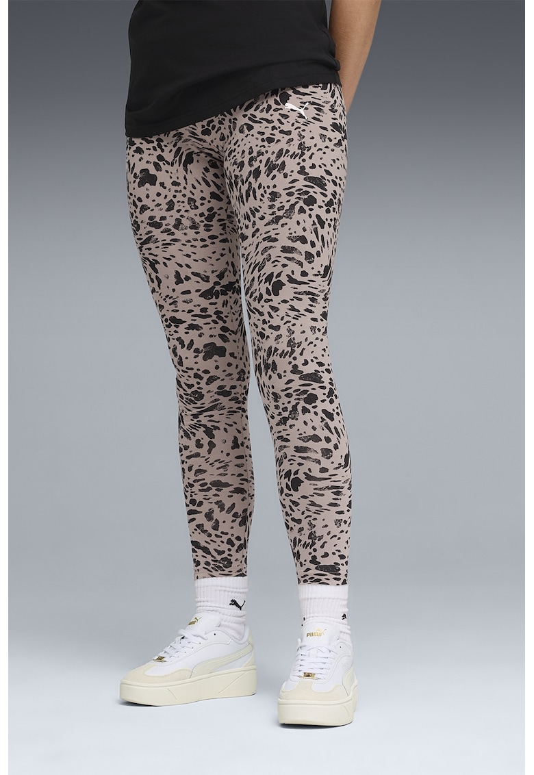 Colanti cu animal print si talie medie - Negru/Roz prafuit
