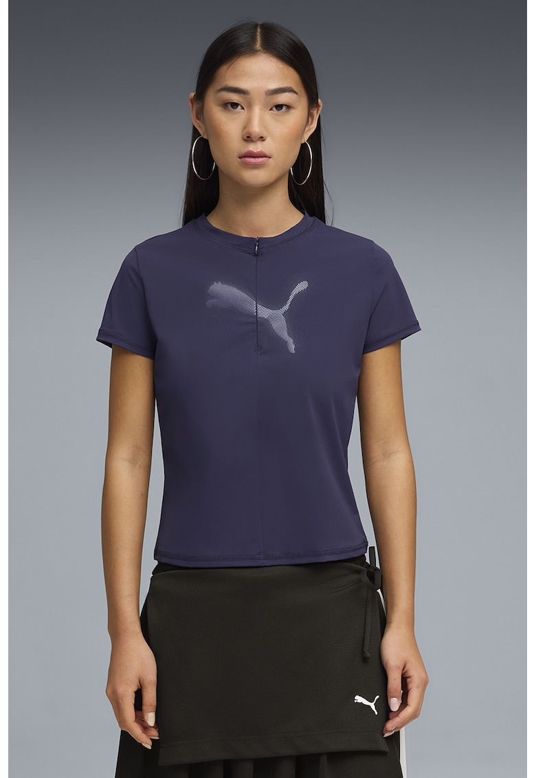 Tricou slim fit cu imprimeu monograma - Bleumarin