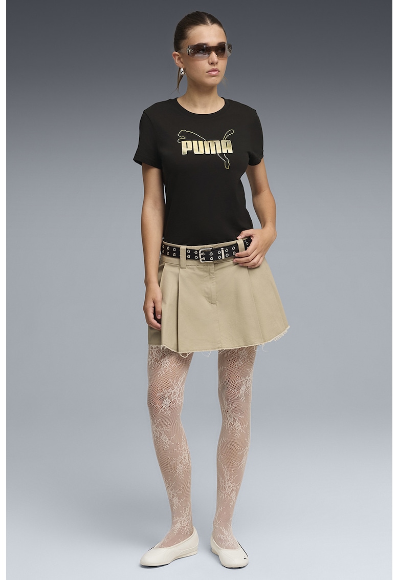 Tricou cu decolteu rotund si logo Essentials - Negru/Galben