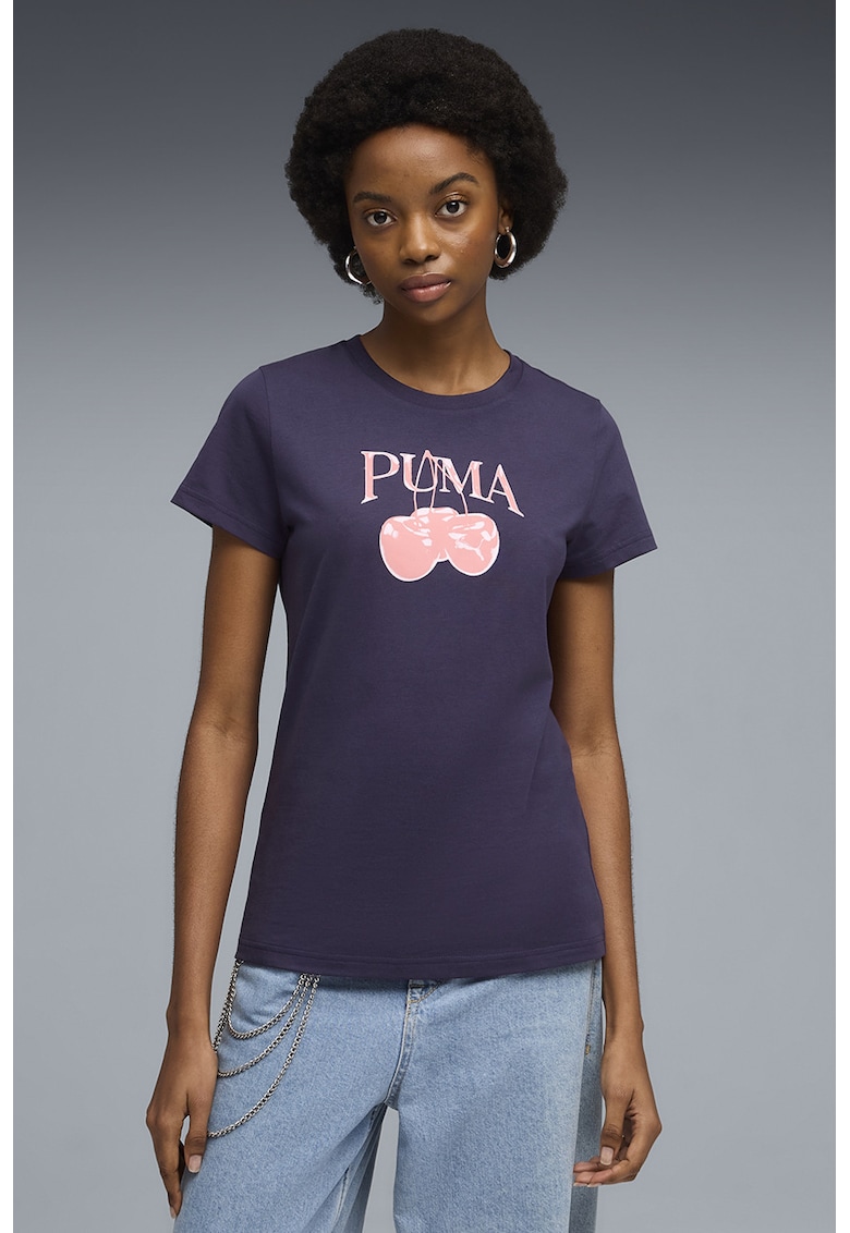 Tricou slim fit cu imprimeu logo - Roz/Violet pruna