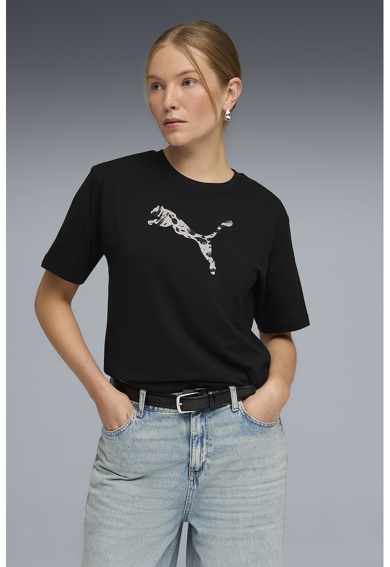 Tricou lejer cu imprimeu logo - Negru/Roz pal