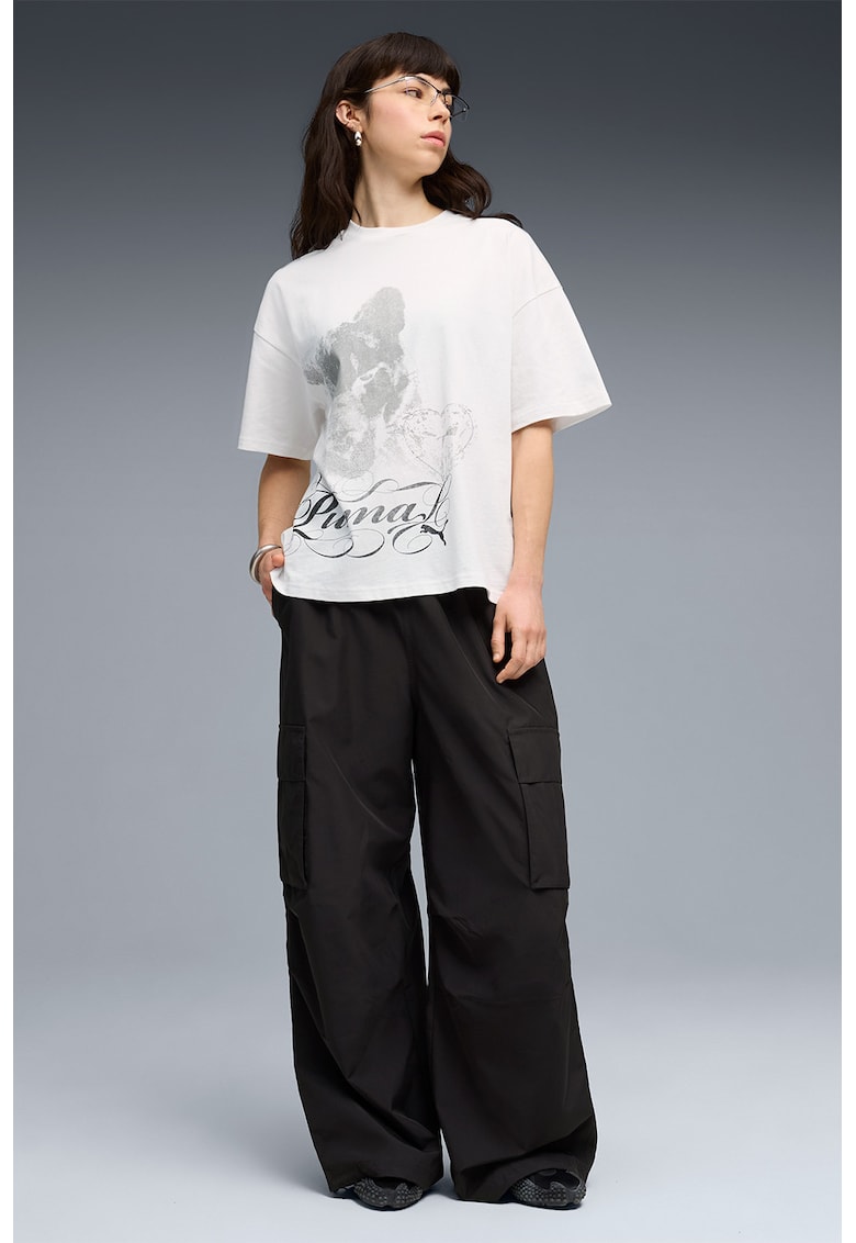 Tricou supradimentionat cu imprimeu grafic STREET GLAM Bedazzled - Alb optic