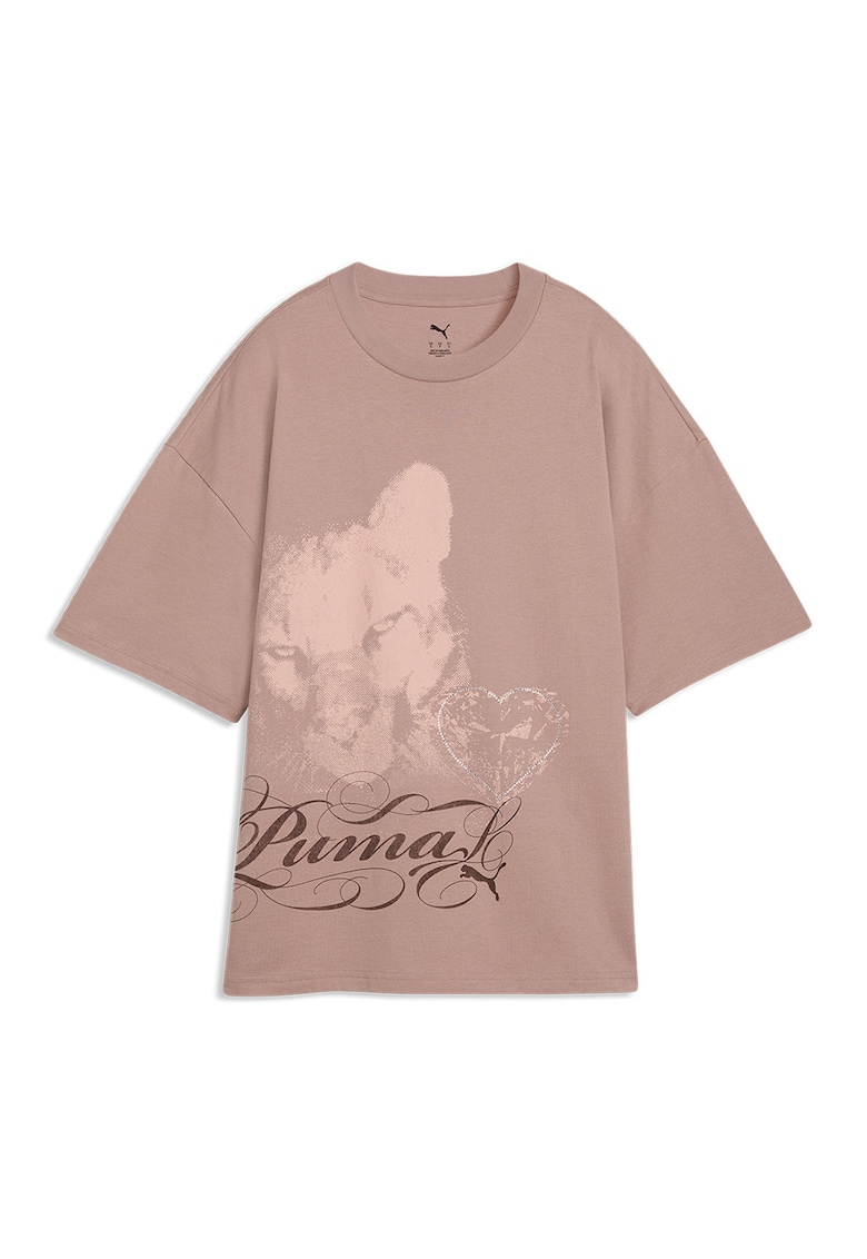 Tricou supradimentionat cu imprimeu grafic STREET GLAM Bedazzled - Roz prafuit