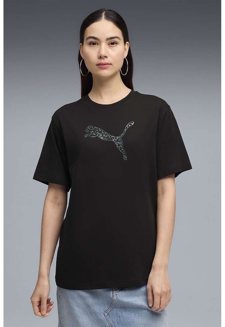 Tricou relaxed-fit cu imprimeu logo - Negru