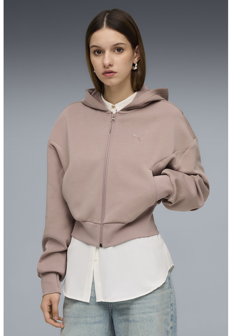 Hanorac lejer crop din amestec de modal - Roz prafuit