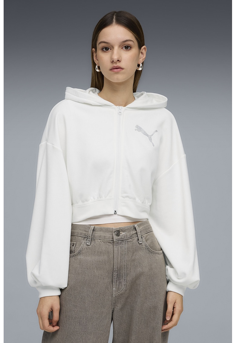 Hanorac crop Essentials Bedazzled - Alb