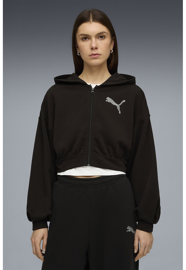 Hanorac crop Essentials Bedazzled - Maro inchis/Transparent