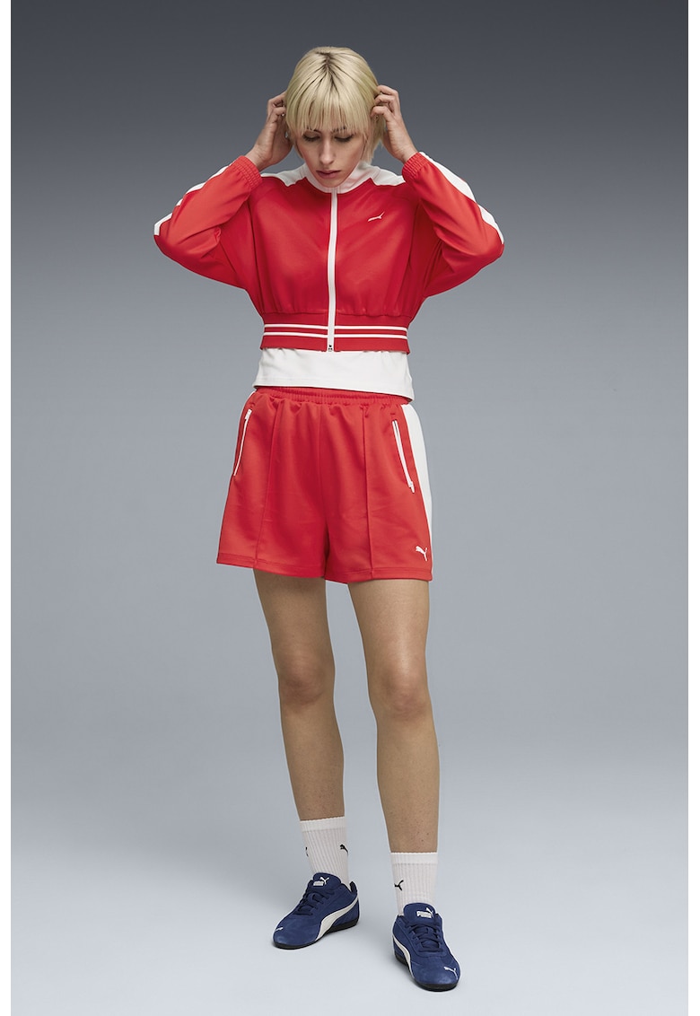Jacheta crop relaxed fit de trening - Alb/Coral