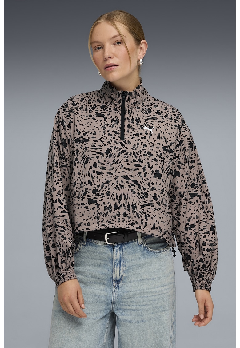 Bluza de trening cu animal print Essentials - Negru/Roz prafuit