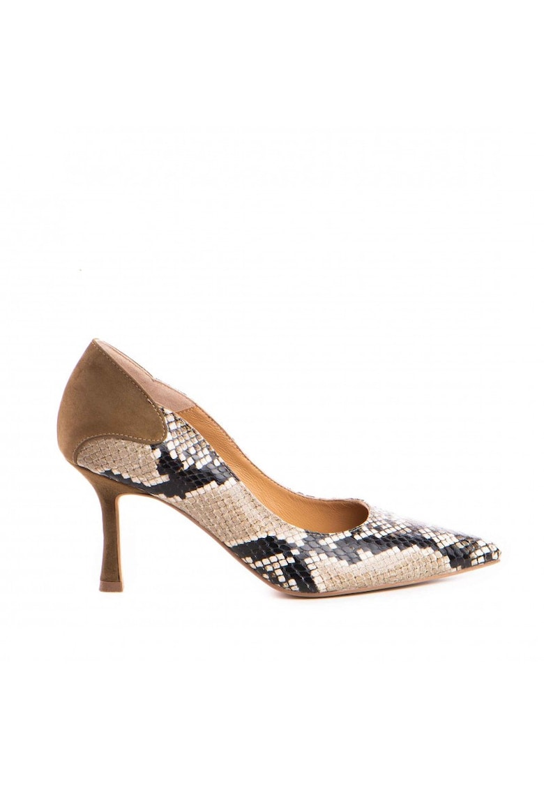Pantofi stiletto piele naturala Khaki Elise