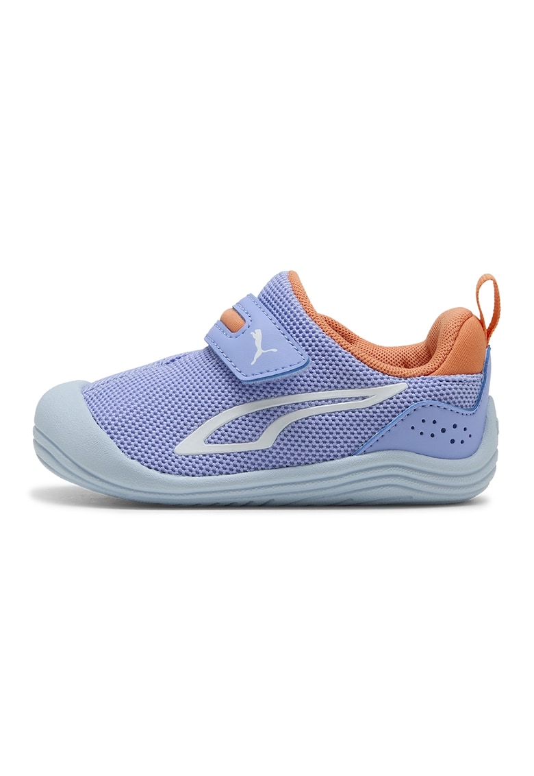 Pantofi sport Kitten de plasa cu banda velcro - Albastru pastel/Portocaliu mandarina