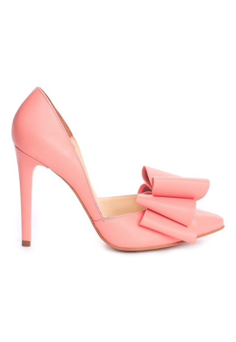Pantofi stiletto piele naturala Rose cu funda