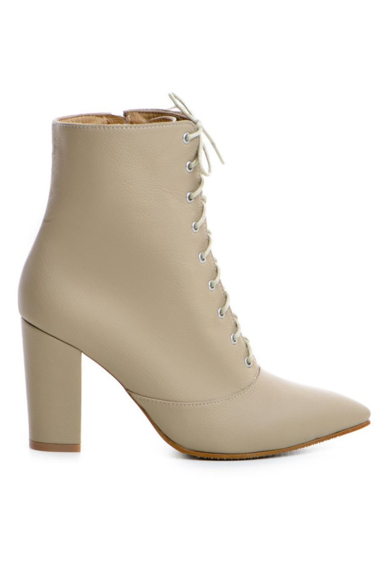 Ghete dama Lace-Up Nude Piele Naturala