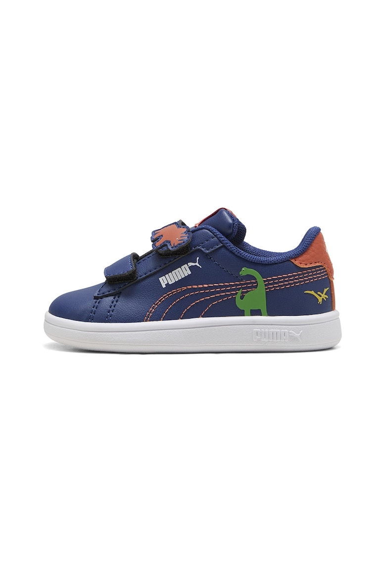 Pantofi sport Smash 3.0 Dino de piele ecologica cu velcro - Portocaliu mandarina/Bleumarin
