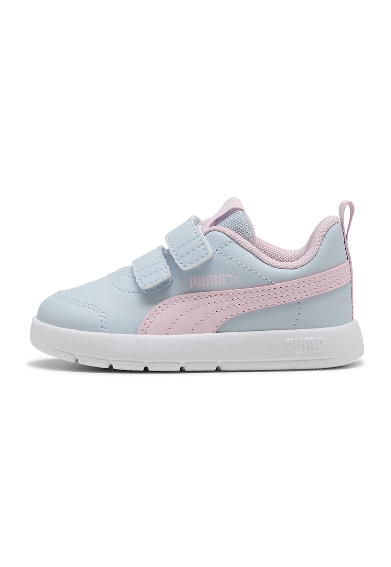 Pantofi sport Courtflex din piele ecologica cu velcro - Albastru pastel/Roz pastel/Alb murdar