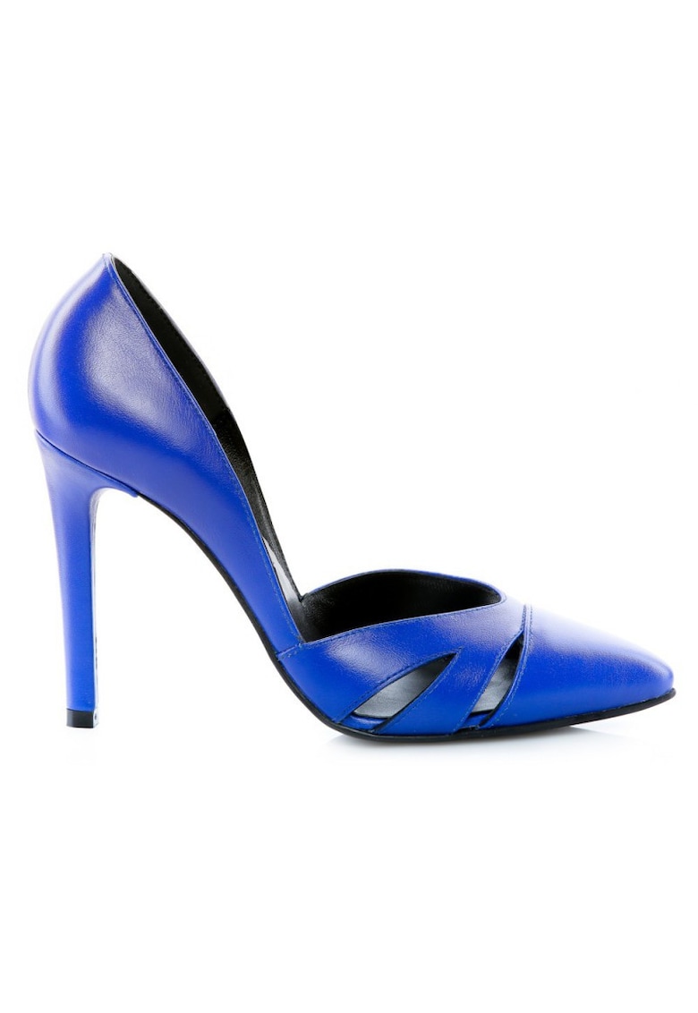 Pantofi stiletto piele naturala Albastru Cut Out