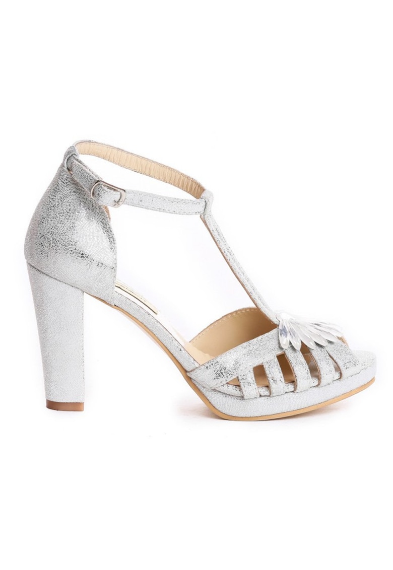Sandale mireasa piele naturala Silver Sparkle Rendez Vous