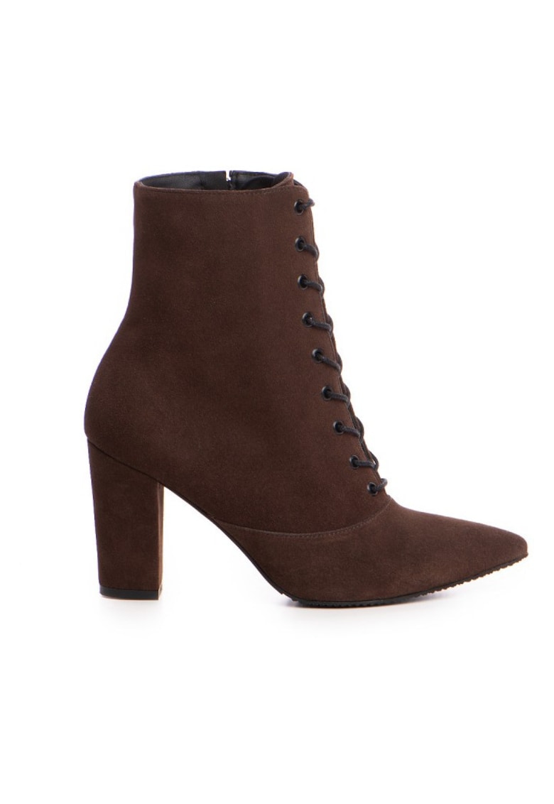 Ghete dama Lace-Up Maro Piele Naturala