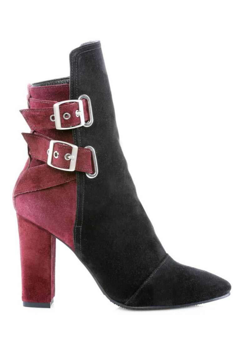 Ghete dama Piele Naturala Black Burgundy Rock the City