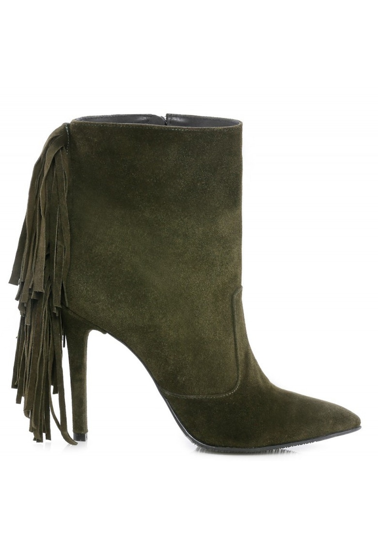 Botine dama Piele Naturala Fringe Khaki