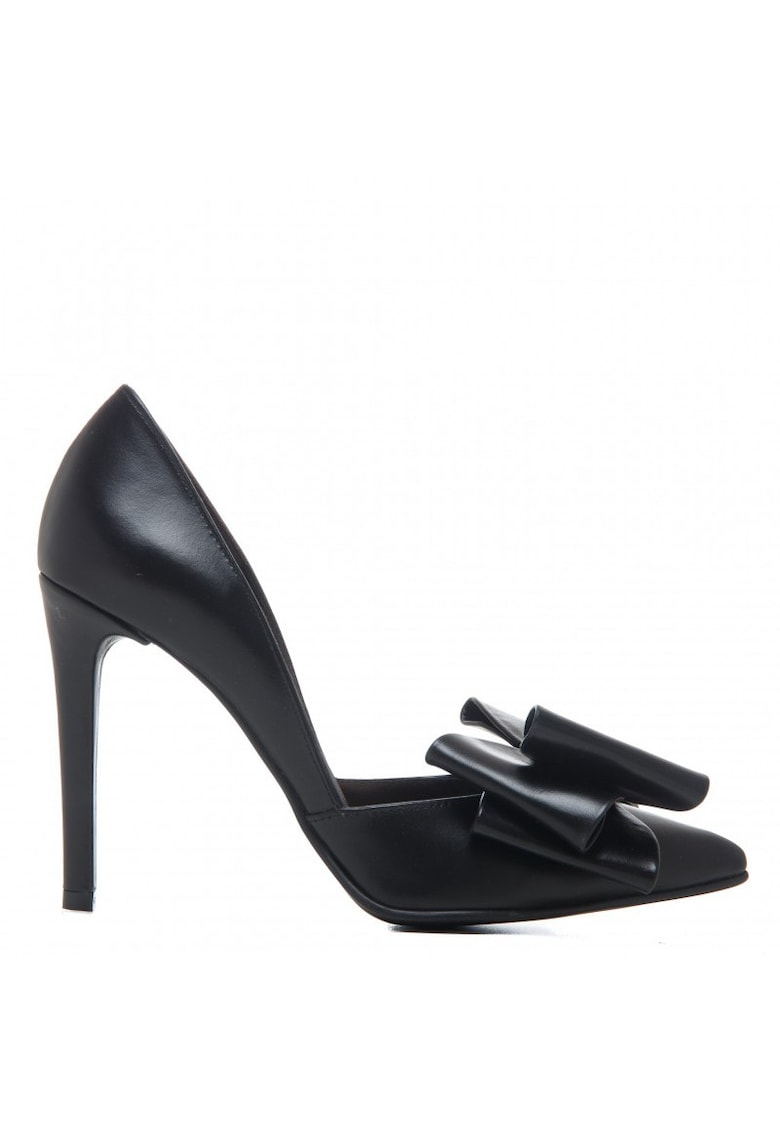 Pantofi stiletto piele naturala Negru cu funda