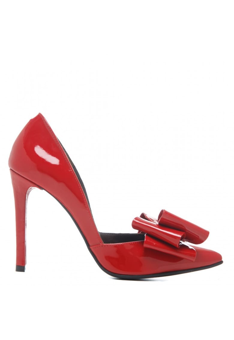 Pantofi stiletto piele naturala Rosu Glow cu funda