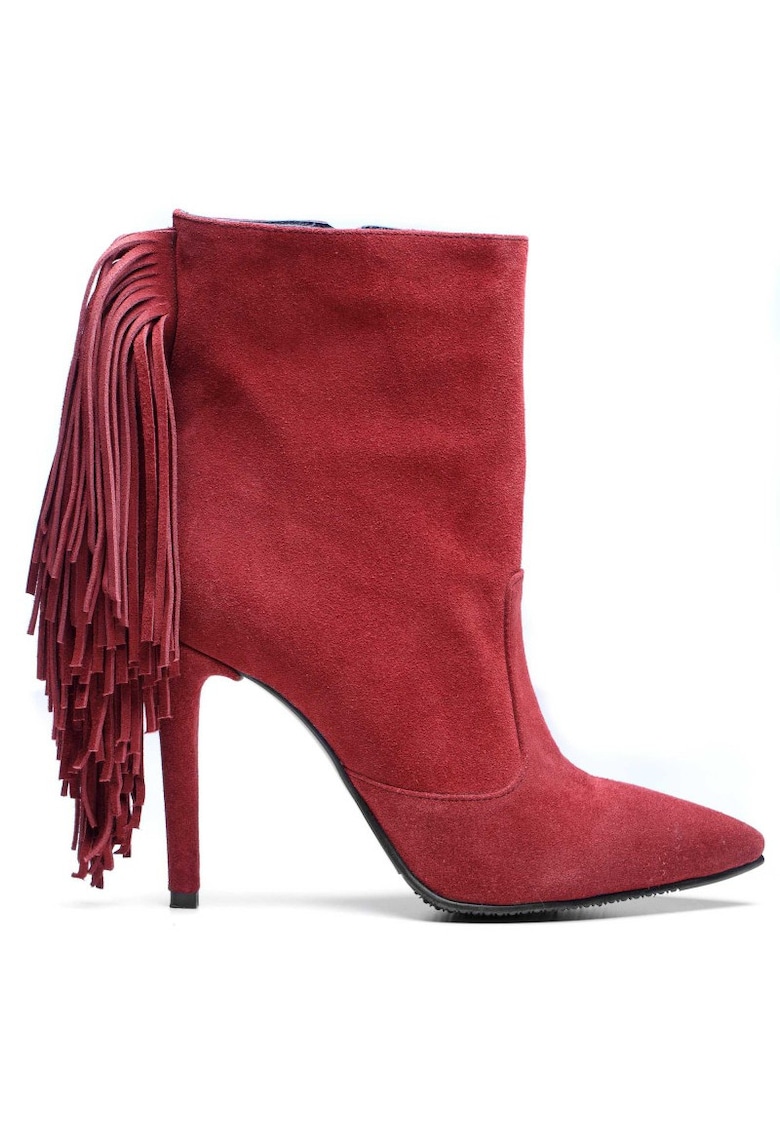 Botine dama Piele Naturala Fringe Rosu