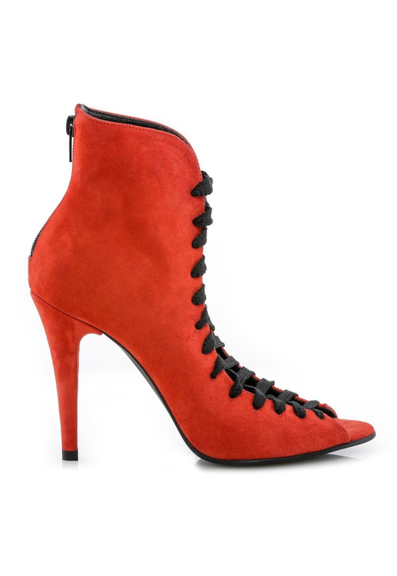 Botine dama decupate Street Style Rosu Piele Naturala