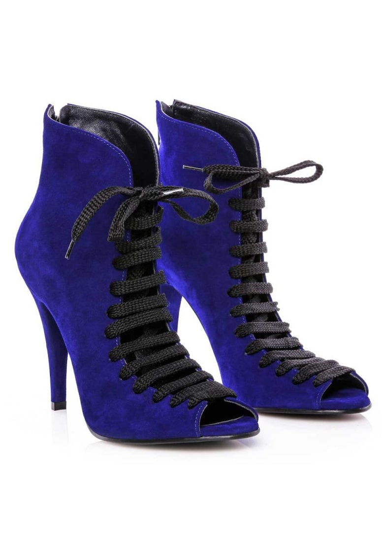 Botine dama decupate Street Style Blue Piele Naturala