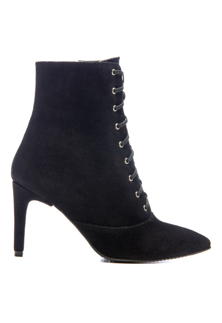 Botine dama Lace-Up Negru Piele Naturala