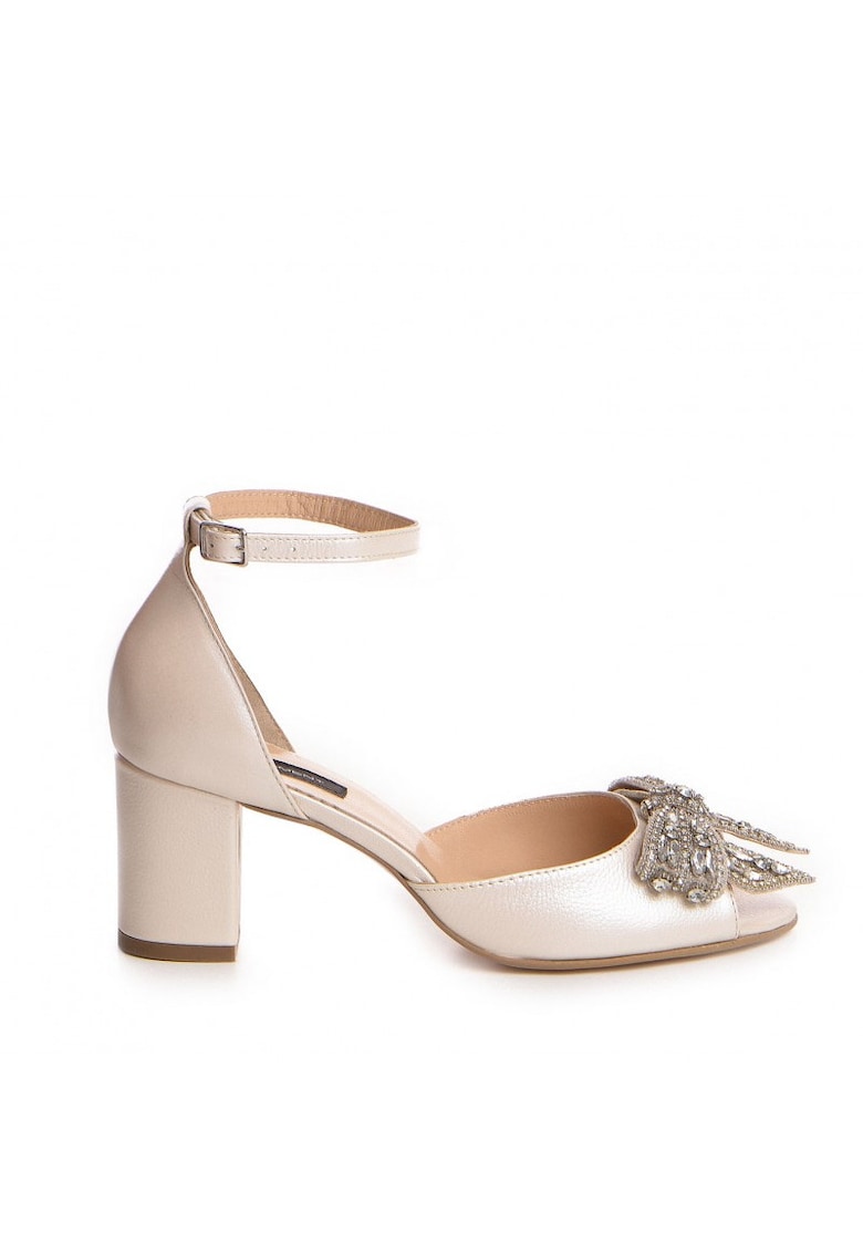 Sandale mireasa piele naturala Ivoire Cu funda Daisy