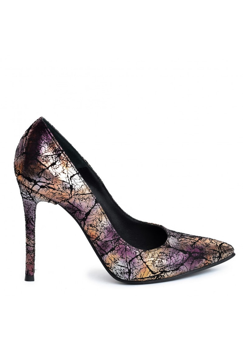 Pantofi stiletto piele naturala Vintage Auriu