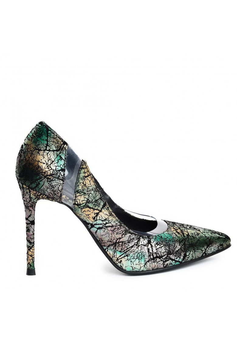 Pantofi stiletto piele naturala Verde Glamour